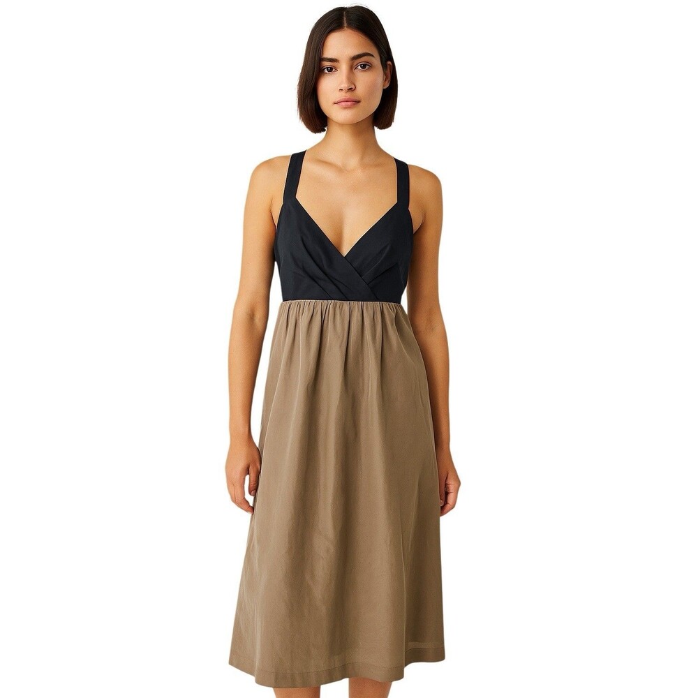 Gap Dress Size 10 SILK Blend Pockets Empire Waist Dress Women’s Brown Black